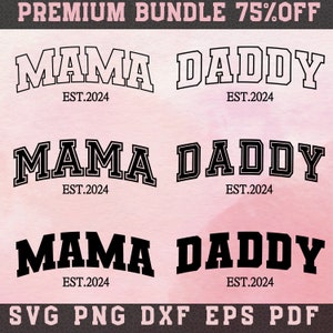 Bundle université, maman et papa, est. 2024 SVG PNG DXF Bundle, mama université, papa universitaire, maman svg, svg papa, faire-part de grossesse Svg, futur papa