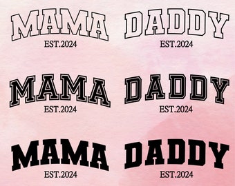 Varsity Mama and Daddy est. 2024  SVG PNG DXF Bundle, Varsity mama, Varsity daddy,Mama svg, daddy svg, Pregnancy Announcement Svg, dad to be