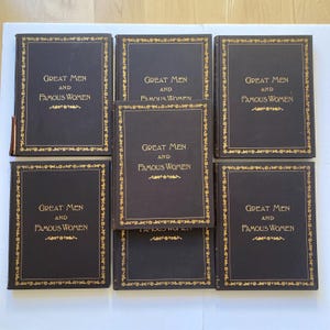Antike Bücher Große Männer, berühmte Frauen-1894 Selmar Hess 1st Ed. 8 Vol. Set Ledergravuren