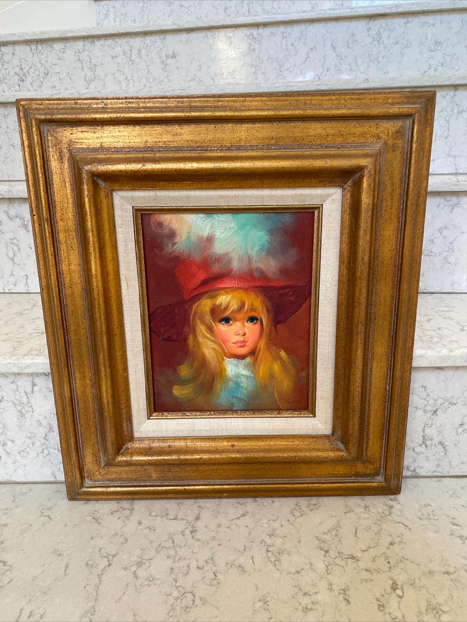 Vintage Original Oil Painting on Board Portrait Girl Signed - Etsy