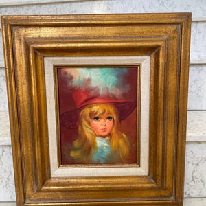 Vintage Original Oil Painting on Board Portrait Girl Signed