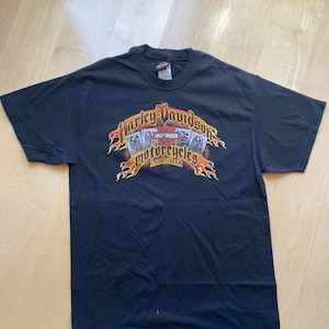 Camiseta con gráfico de cartas de póquer para hombre Harley Davidson, talla L, algodón, color negro, 2007