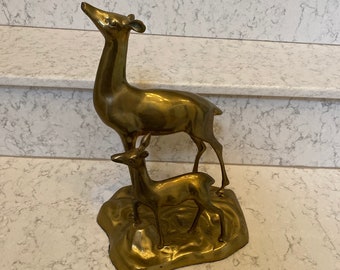 Large Vintage Pair of Brass Deer, &quot;Bambi&quot; & Doe Sculpture