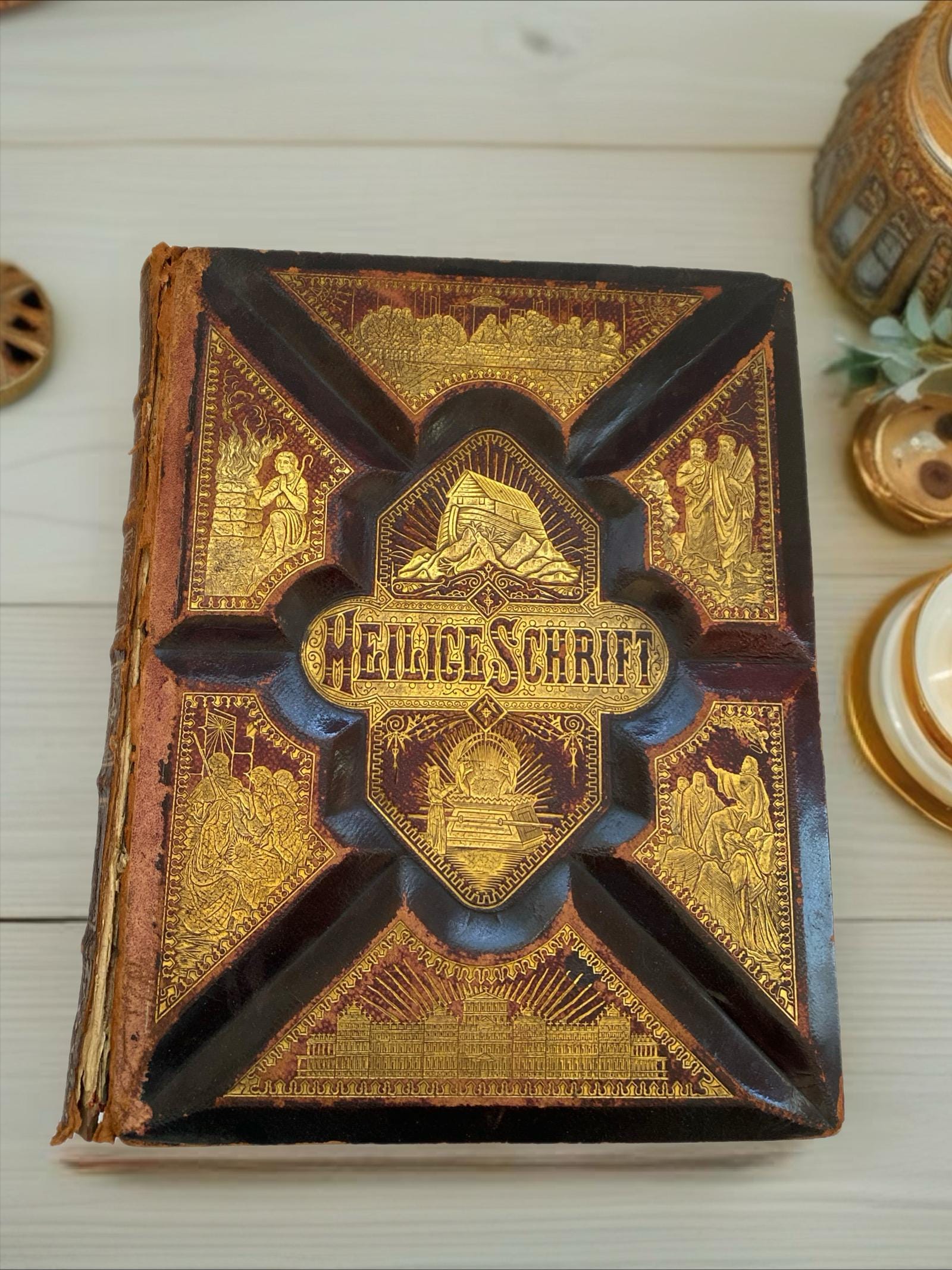 Antique 1800's Bible Die Heilige Schrift Holy  Big Family Bible German Good Condition