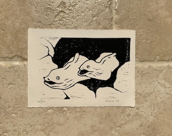 Murene linosnede print origineel handgemaakt
