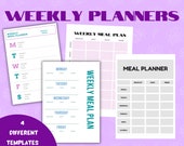 Printable WEEKLY MEAL PLANNER | 4 Different Templates | 3 Different Colours | Included Fitness Tracker + Grocery list