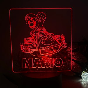 Personalized Mario Night Light –Custom Name LED Lamp for Kids Mario Kart Engraved Light –Gamer Bedroom Decor –Nintendo Gift for Boys & Girls