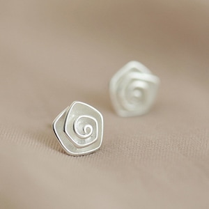Minimalist Rose Earrings, Swirl Studs, Sterling Silver Jewelry