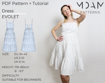 Dress Evolet Digital PDF Sewing Pattern with Instructions - Heights 176-180cm