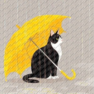 Cat Cross Stitch Pattern - Black Cat Cross Stitch - Funny Cat With Yellow Umbrella - Hand Embroidery