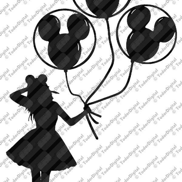Mickey Balloons Svg File, Balloons Clipart, Mouse Balloons Clipart, Girl With Balloons Vector Graphics.