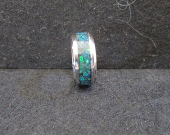 Cobalt Chromium Emerald Peacock Opal Ring