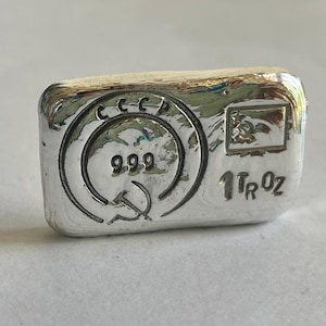 Solid SILVER Russian CCCP communist bar hand poured .999 fine pure solid silver 100 g, 50 g or one ounce silver 1 oz 99.9%