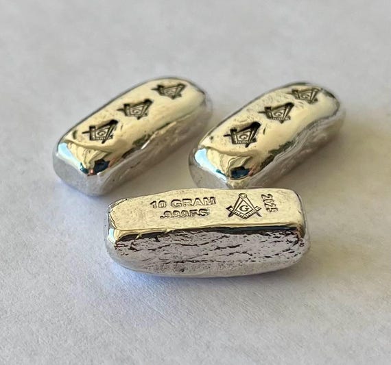 One Hand Poured .999 Silver Masonic Bar: 10 gram. 2026 year