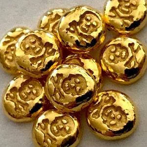 1 g Gold bar 9999 fine Pirate Skull & Bones. 1 random Pure solid 99.99% / .9999 / 9999 bar from pile per purchase.