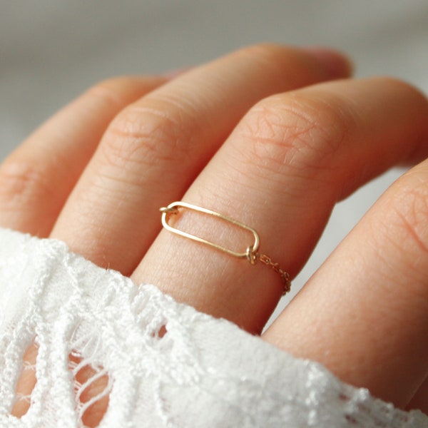 Bague chainette, Bague anneau oval, Bague chainette anneau, Bague femme or 18k, Bague plaqué or, Bague femme originale, bague minimaliste