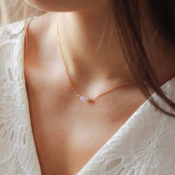 Ras de cou Quartz rose, Collier femme pierre, Collier pierre naturelle, Collier pierre semi précieuse, Collier pierre rose, Collier fin