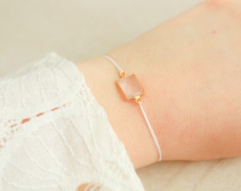 Rose Quartz Stone cord bracelet, customizable cord bracelet, thin adjustable bracelet