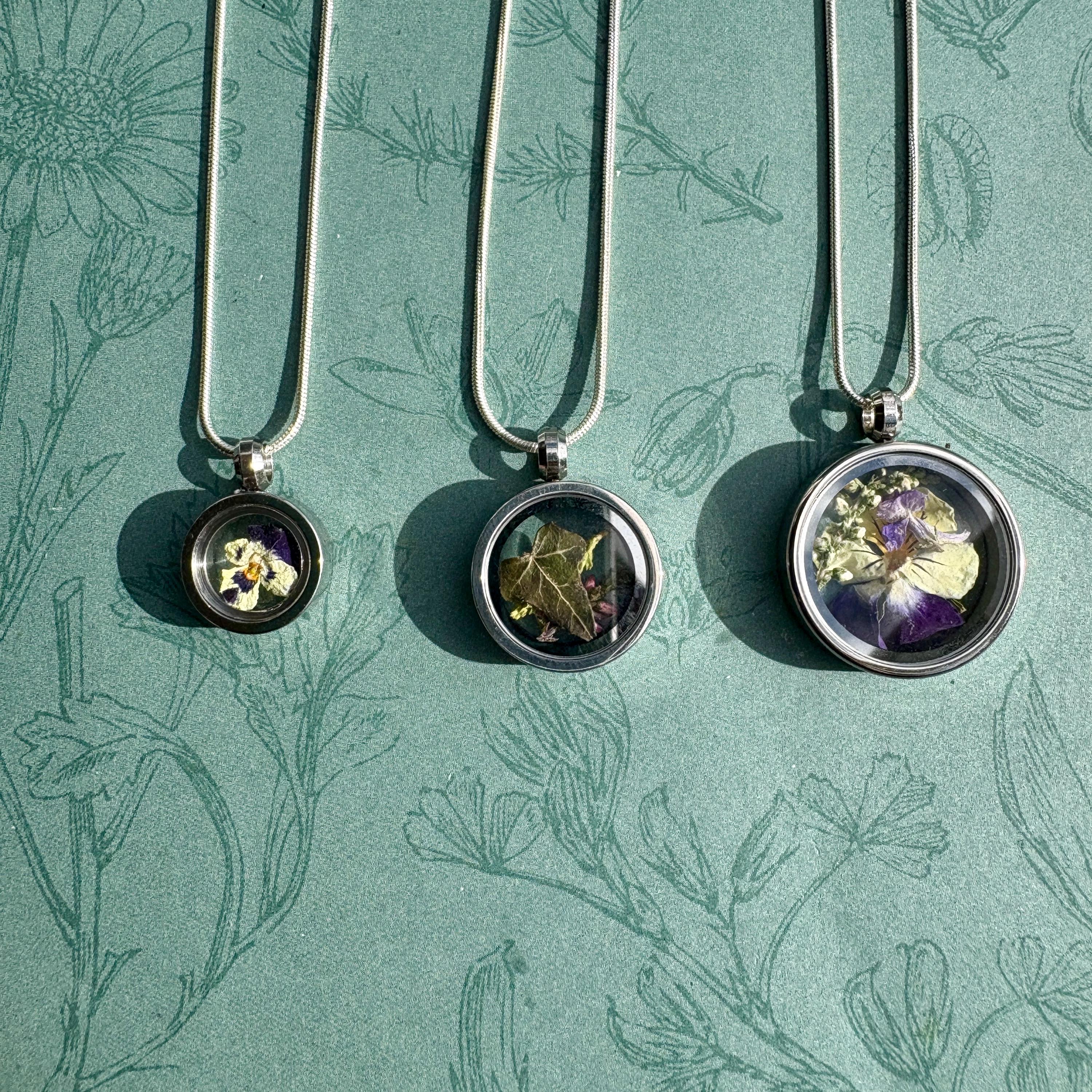 Parure Bijoux Fleurs Pressées Lavande - Collier Pendentif & Boucles D'oreilles - Violet, Résine & Vraies Fleurs