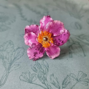 Purple Japanese anemone ring; anemone jewellery; pressed flower ring;