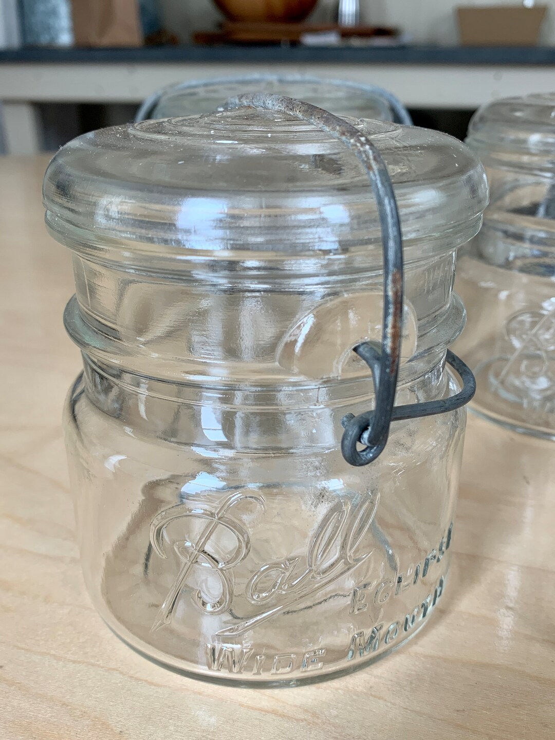 Vintage Ball Jar With Glass Lid & Wire Bail Etsy