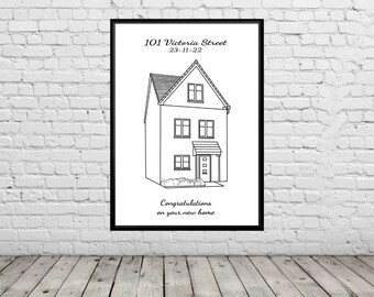 Personalised New Home, First Home Line Art, A4 Framed Picture