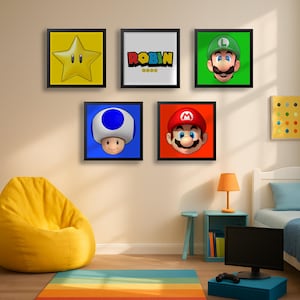 Personalised Super Mario Themed Framed Pictures, Set Of 5, Set Of 3, Customised, Gaming Character, Movie Characters