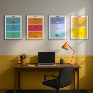 Pokemon Evolutions Theme Framed Picture, Single Frame, Set of 4, Wall Decor, Character Figure, Pokemon, Framed Art