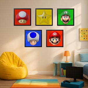 Super Mario Themed Framed Pictures, Set Of 5, Set Of 3, Customised, Gaming Character, Movie Characters