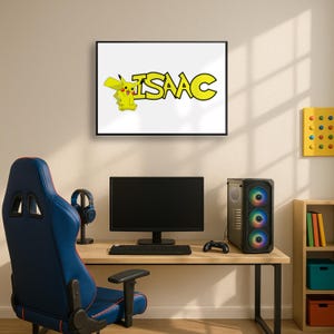 Personalised Pokemon Theme Framed Picture, Wall Decor, Customised, Name Print, Character Figure