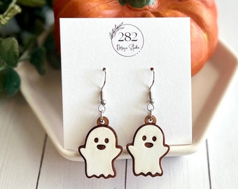 Hand Painted Ghost Dangle Earrings: Spooky Halloween Jewelry