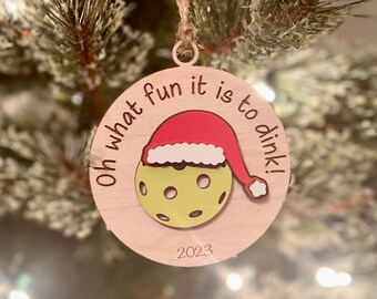 Pickleball Christmas Ornament: Hand-Painted Laser Cut Wood