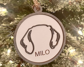 Personalized Pet Ornament, Custom Dog Ear Ornament, Pet Keepsake, Dog Christmas, Gifts for Dog Lovers, New Pet Gift, Wood Ornament