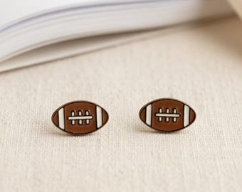 Hand-Painted Wooden Football Stud Earrings | Minimalist Sports Jewelry