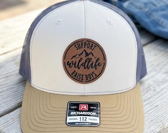 Support Wildlife Raise Boys Trucker Hat | Richardson 112 Hat | Leather Patch Cap | Outdoor Mom Hat | Boy Mom Gift