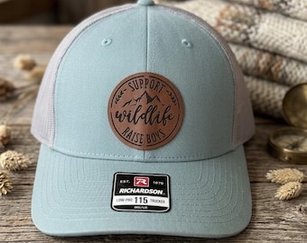 Support Wildlife Raise Boys Trucker Hat | Richardson 115 Low Pro Hat | Leather Patch Cap | Outdoor Mom Hat | Boy Mom Gift
