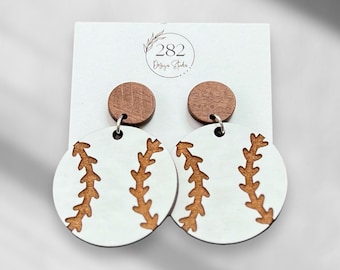 Hand-Painted Wood Baseball Earrings: Sports Fan Jewelry