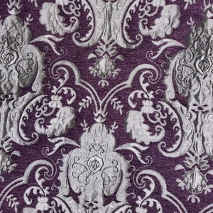 Chenille BAROQUE UPHOLSTERY Fabric Jacquard Damask, 58&quot; wide ,color Purple/silver, sold by yard in continuous yards