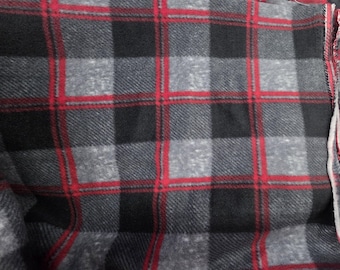 Fleece Fabric  Checks Checkered Squares print Charcoal/red  Fleece Polar By The Yard 60" Wide