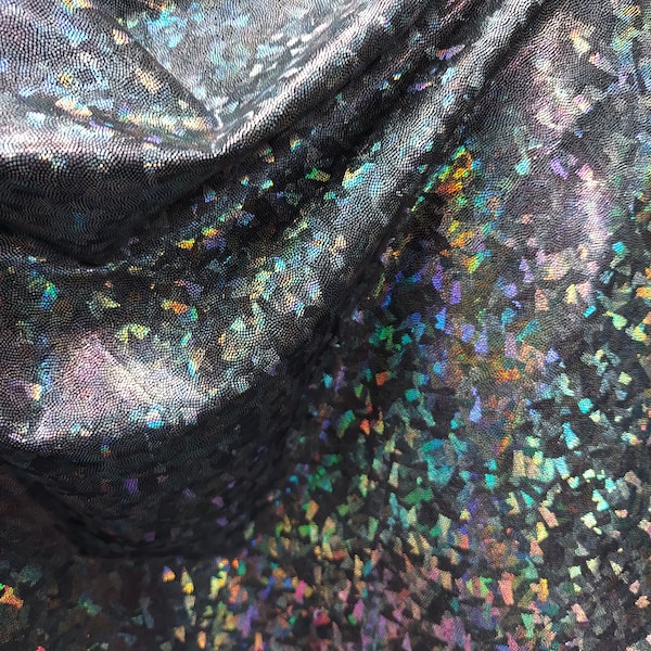 ad Shattered Glass Hologram black -4-Way Stretch Spandex Fabric for Swimwear, Gymnastics, Dance etc. by Fabric