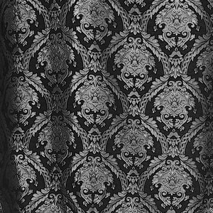 Chenille BAROQUE UPHOLSTERY Fabric Jacquard Damask, 58&quot; wide ,color Black/Silver, Reversible, sold by yard in continuous yards
