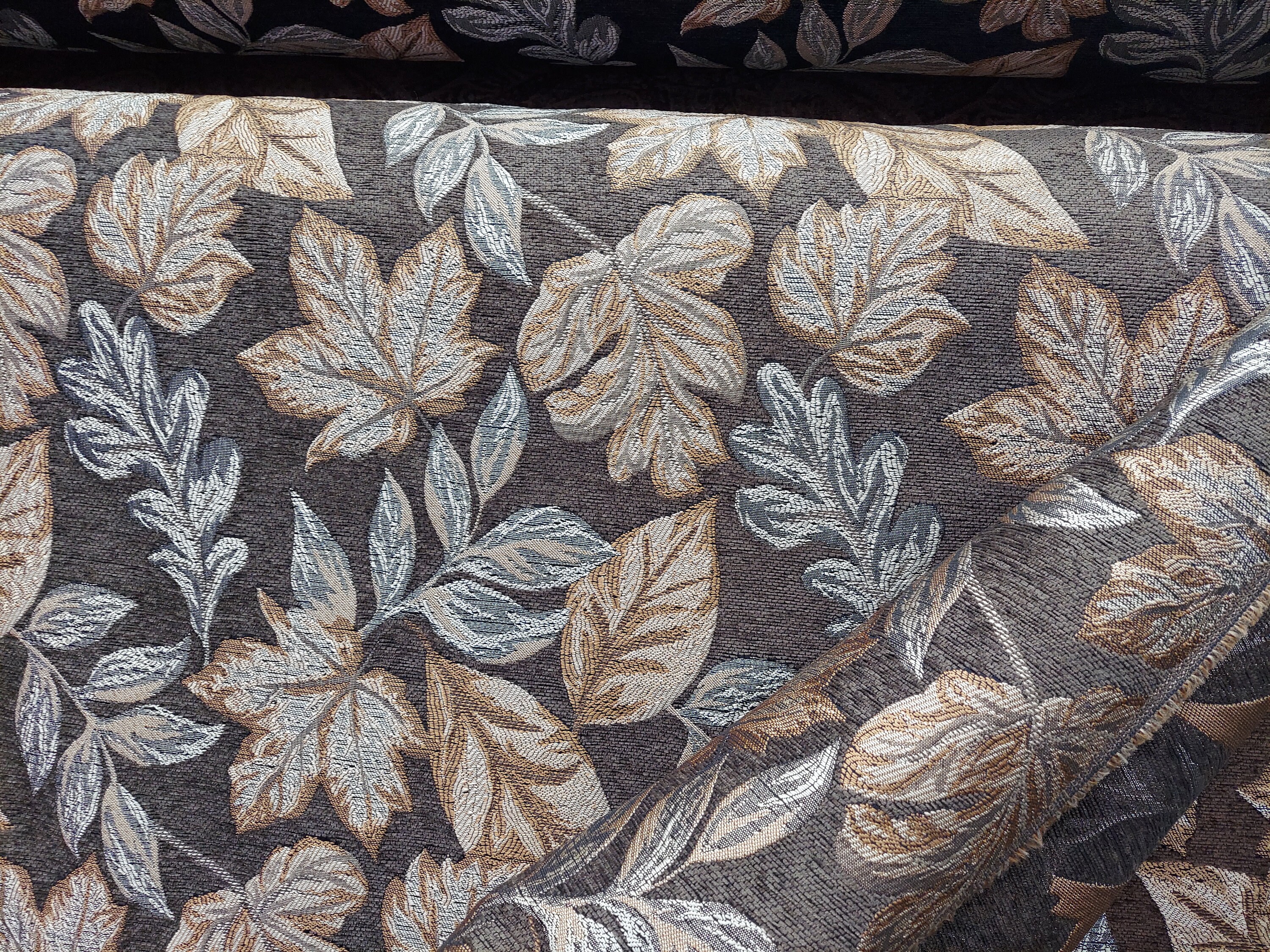 Damask Tapestry Chenille Fabric Upholstery Fabric, Olive Green / Gold 60  Width Sold by Yard in Continuous Yards 