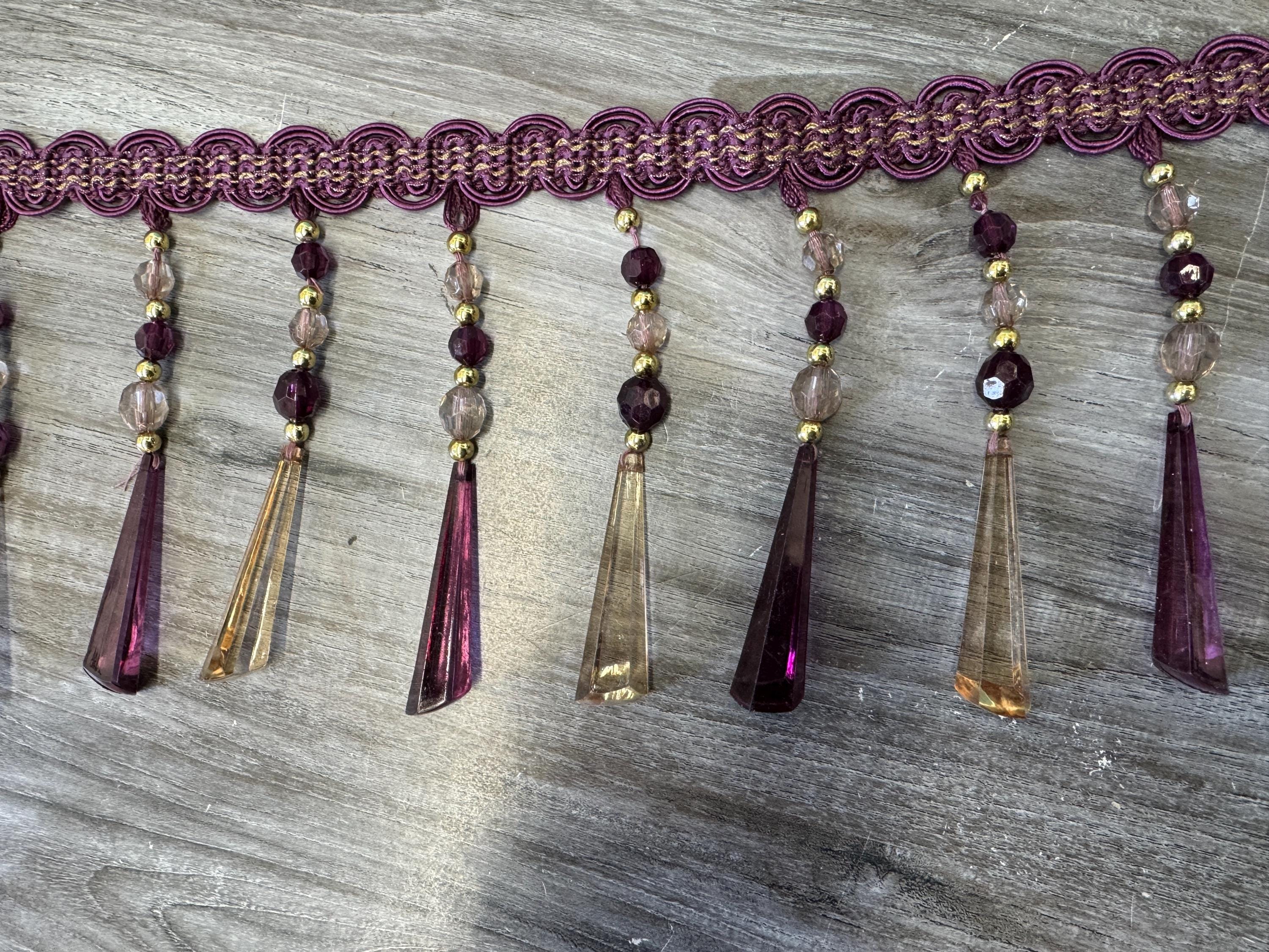 Braided Hanging Beads, Color  Purple, Tassel Trim Fringe Fabric Ribbon Trimming Handwork DIY Craft Sewing Accessory Lace for Decoration