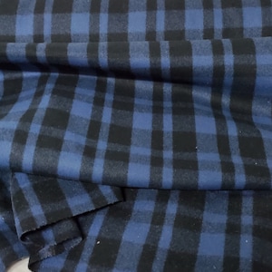 Plaid Wool Flannel Tartan fabric, Blue/Black, poly viscose tartan, gabardine kilt plaid skirt sewing dressmaking, 56" wide, sold by yard