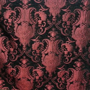 Chenille BAROQUE UPHOLSTERY Fabric Jacquard Damask, 54&quot; wide ,color Red/Black, sold by yard in continuous yards