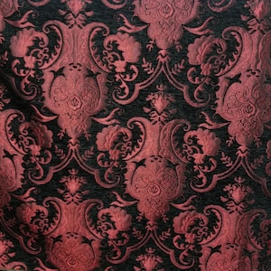 Chenille BAROQUE UPHOLSTERY Fabric Jacquard Damask, 54" wide ,color Red/Black, sold by yard in continuous yards