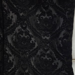 Damask tapestry chenille fabric - upholstery fabric, Black/Black - 56&quot; width - sold by yard in continuous yards
