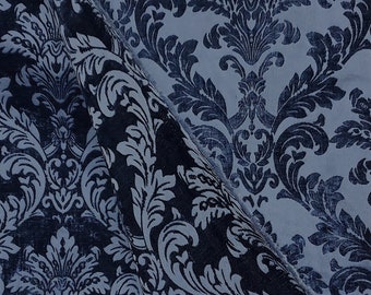 Chenille-Stoffpolster, Jacquard Damast, 135 cm breit, Farbe Marineblau, wird lose in Meterware verkauft