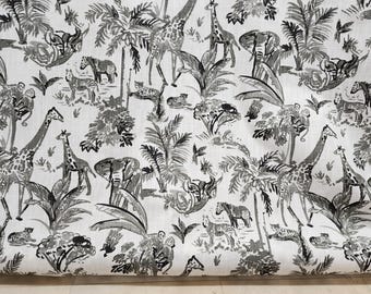 cotton Safari Upholstery Fabric - 54" Cotton Canvas - Black and White Animal Print -sold by yard