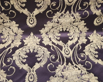 Damask Satin Drapery Upholstery Fabric - Purple, Jacquard Brocade, Luxury elegant victorya Classic Fabric 60" Wide,  Sold by Yard